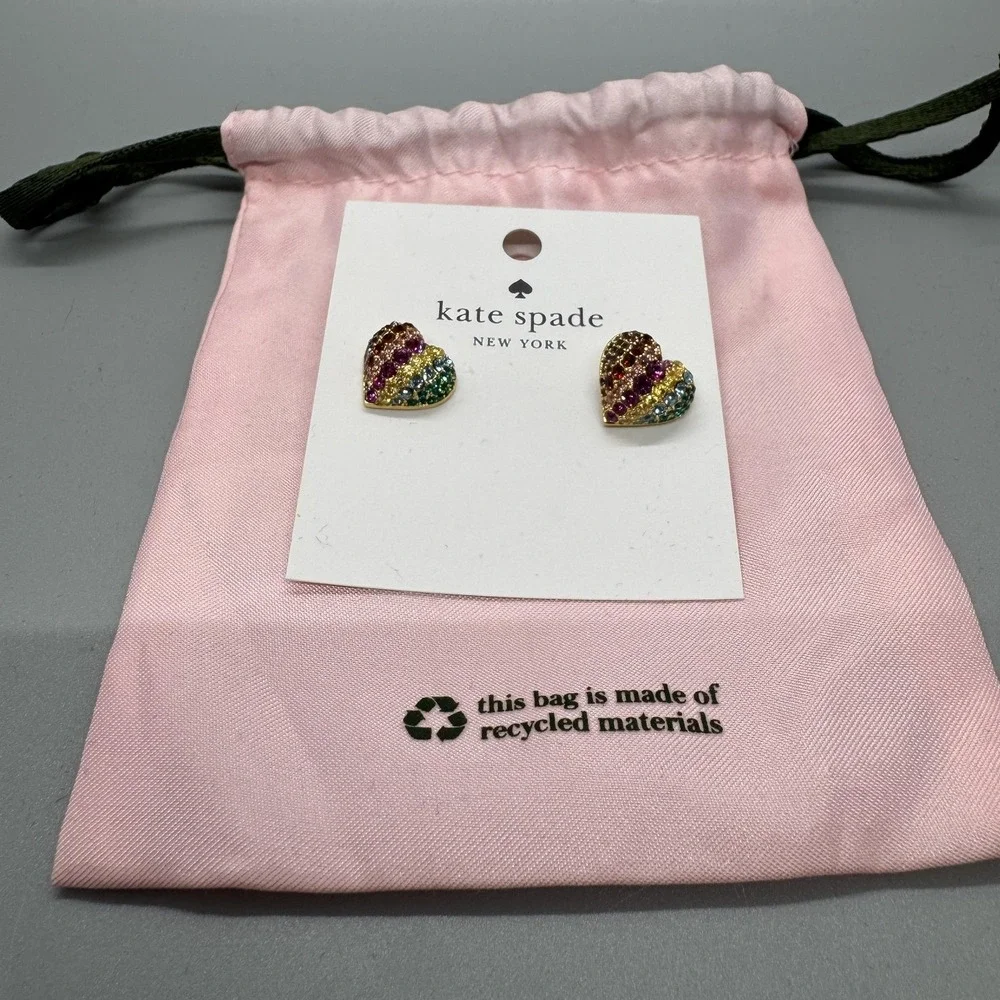 Kate Spade Womens Heart Stud‎ Earrings OS Multi Rainbow Pavé Crystal On The Dot